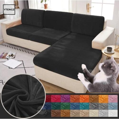 Black Velvet Sofa Seat Covers for Living Room velvet Cushion Cover Thick Solid Soft Stretch couch Slipcover Funiture Protector