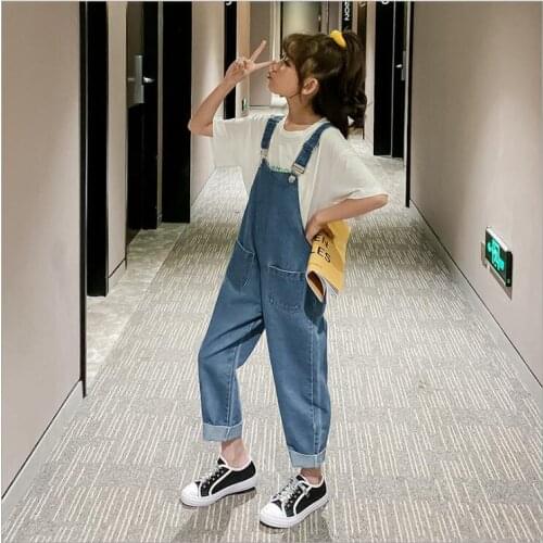 Children Jeans Spring Kids Clothing Girls Overalls Cotton Denim Pants Fashion Contracted Kids Pants Teen Clothes Baby Overalls