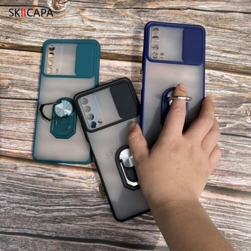 For Huawei Y9A Y7A P Smart 2021 Slide Camera Lens Protection Phone Case For Huawei P40 Lite P30 Pro Ring Stand Holder Back Cover