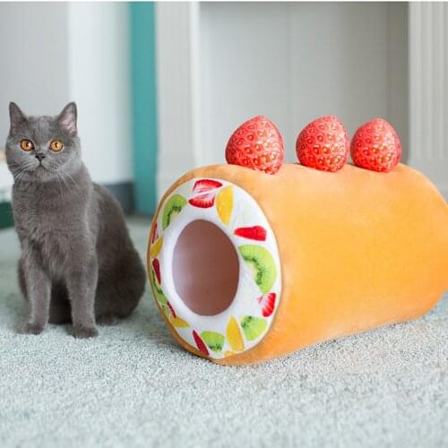 Cat Dog House Bed Mat Pet Cushion Kennel Pets Plush Cats Dog Mat Cat Litter Winter Warm Chew Toys Small Pet Bed Fruit Tart Nest