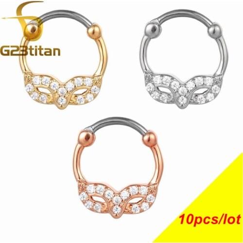 G23Titan Crystal Mask Clicker Septum Nose Hoop Ring Piercing 16G Titanium Women Men Body Jewelry Piercing Wholesales