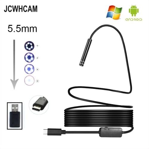 JCWHCAM 5.5mm Len 6Led 3M USB TYPE-C Android Endoscope Inspection Camera Snake Flexible Borescope Camera For Android Windows