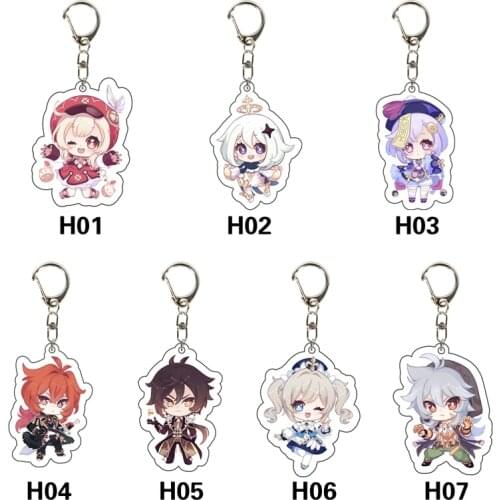 Game Genshin Impact Acrylic Keychain Cartoon Figure Venti Paimon Player Diluc Klee Pendent Keyring Gift