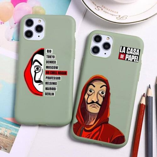 Spain TV La Casa de papel Phone Case for iPhone 11 Pro Max X XR XS 8 7 6s Plus Candy green Silicone Cases