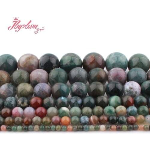 Natural Indian Agates Round Smooth Loose Stone Beads For Jewelry Making Design or DIY Necklace Bracelet Strand 15" 6/8/10/12MM