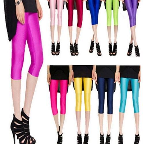 CKAHSBI Summer Sport Leggings Women Yoga Pant Elastic Capris 3/4 Running Fluorescence Candy Neon Gym Fitness Tights Female Pants