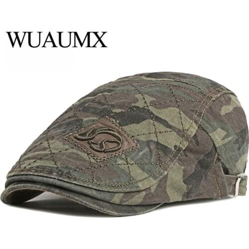 Wuaumx 2020 Camouflage Berets Hat Men Retro Visor Cap Spring Casual British Vintage Flat Cap Duckbill Hat Mens Berets casquette