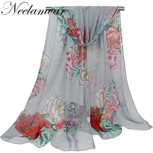 Fashion Scarves For Women flower Printing Long Soft Women Wrap Scarf Lady Shawl Scarves Chiffon Slik Ladies Shawl Summer Beach