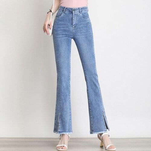Fashion Slit Bell Bottom Jeans for Women 2021 Summer High Waist Slim Casual Plus Size 4XL Elegant Korean Denim Flare Pants 3070