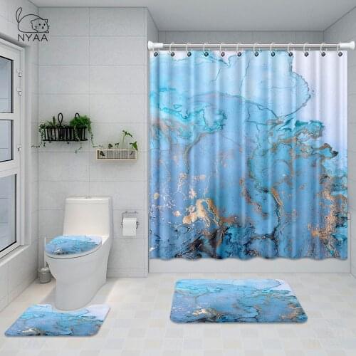 Marble White Get Naked Shower Curtain Pink 4 Piece Bathroom Mat Set Soft Rug Toilet Cover Bath Pad Durable Fabric Blue