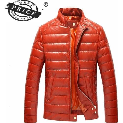 Cow 100% Real Leather Down Jacket Men Spring Winter Streetwear Moto Biker Genuine Leather Duck Down Coat Mens Jacket aa61