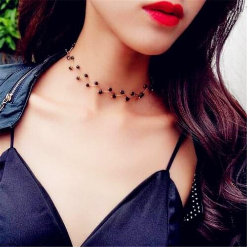 2020 New Arrivals Hot Fashion Black Crystal Necklace Torques Simple Cross Strand Beaded Chokers Necklaces Women Jewelry
