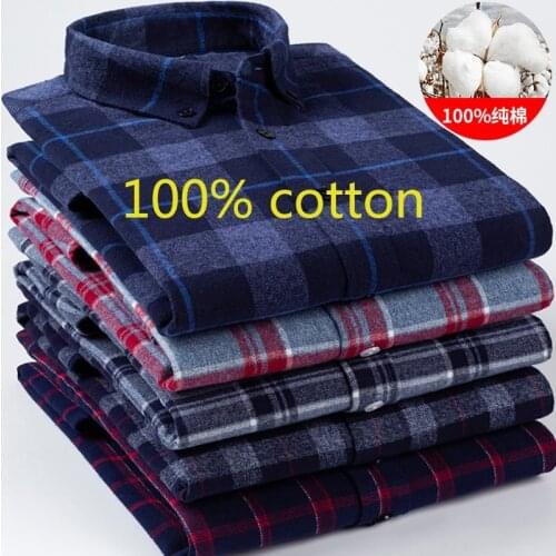 New Arrival Fashion Thick Autumn Spring Pure Cotton Plaid Loose Large Long Sleeve Casual Shirts Plus Size S M L XL 2XL 3XL 4XL