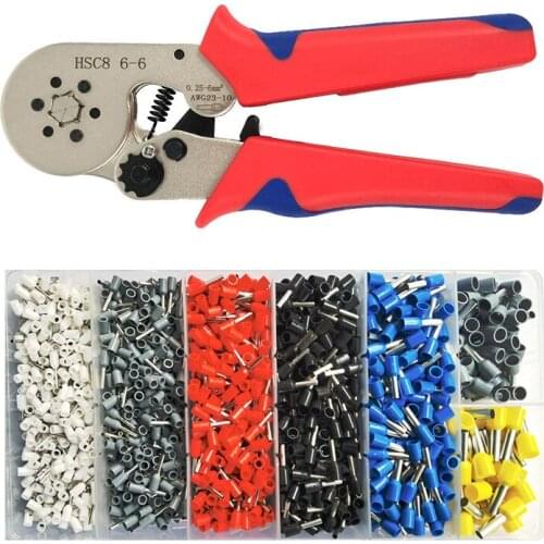 Ferrule Crimping Tool Kit Hexagonal Sawtooth Self-Adjustable Ratchet Ferrule Crimper Plier with 1900pcs Wire Terminals
