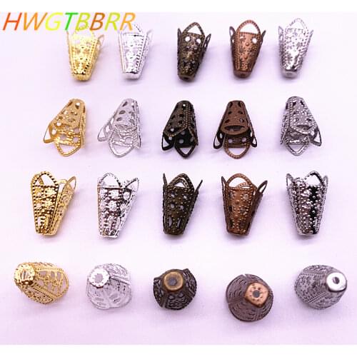 Wholesale 50pcs 11*16mm Hollow Flower Findings Cone End Beads Cap Filigree DIY Jewelry Making