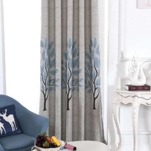 Nordic Thick Big Tree Single Flower Printing Blackout Diamond Hemp Curtains for Living Room Bedroom Bay Window Curtains Custom