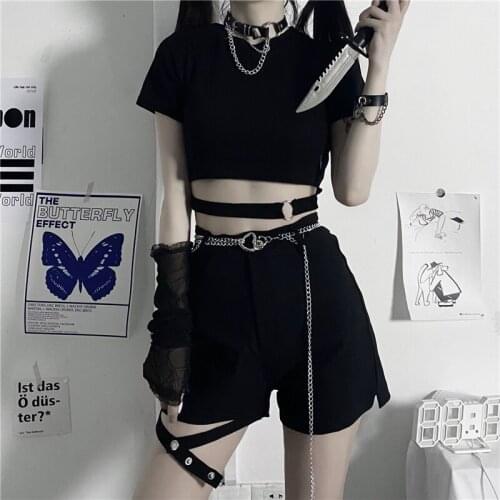New Summer Hot Girl Punk Gothic Black Shorts Slim High Waist Fashion Sexy Casual Shorts Leg Ring