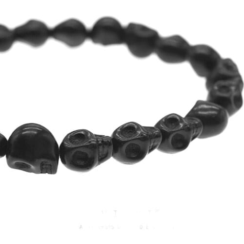 STENYA Black Skull Men Bracelets Stretch Cord Bbracelet Jewelry Elastic Gem Natural Stone Designer Pulseras bijoux Trendy