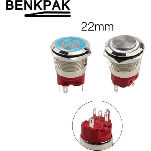 22mm Waterproof Latching Stainless Steel Metal Lamp LED Light Horn Power Push Button Switch Car Auto Engine Start 3V 12V 24V 220