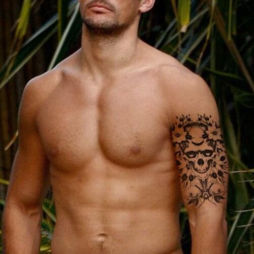 Skull Black Meniscus Flowers Leaves Women Men Arm Tattoos Stickers Fake Waterproof Butterfly Tattoo Tempaorary Body Art Tatto