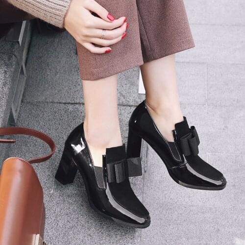 34-45 High heels pumps square toe Patent Leather Short Booties shoes women ladies black Sexy chaussure femme High Quality ME-48