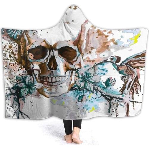 Colorful Skull Wearable Blanket Ultra Soft Hooded Cloak Flannel Fleece Hooded Throw Blanket Quilt Use for Kid