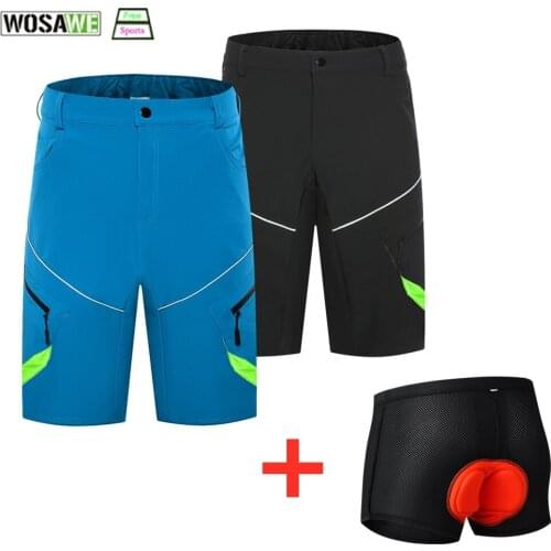 WOSAWE Reflective Mens MTB Bike Cycling Shorts Sports DIY Gel Pad Bicycle Downhill Riding Racing Rain Resistance Cycle Short