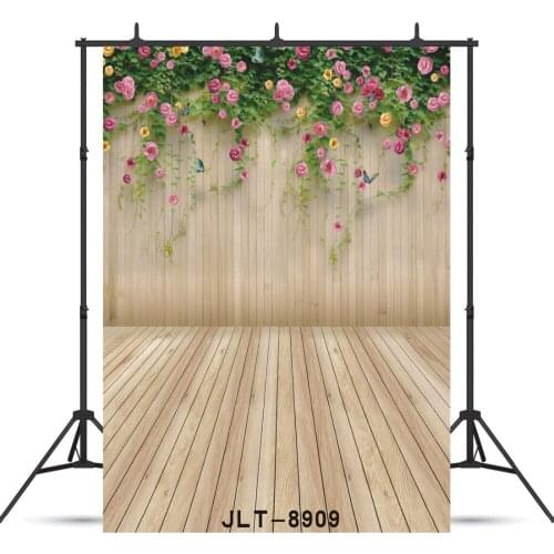 Wooden Wall Floor Flowers Vinyl Photographic Background Customized For Wedding Baby New Born Child Backdrop Studio Photocall
