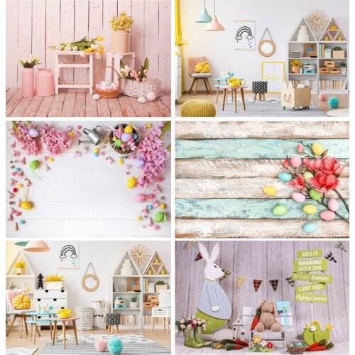 ZHISUXI Vinyl Custom Easter day Photography Backdrop Props Rabbit Flowers Eggs Wood Board Photo Studio Background 210318HJ-02