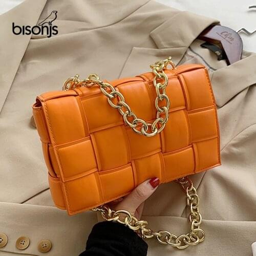 Women Crossbody Bag Weave Flap Bags For Women 2021 Quality Leather Thick Chain Shoulder Messenger Bags Female Handbag And Purse