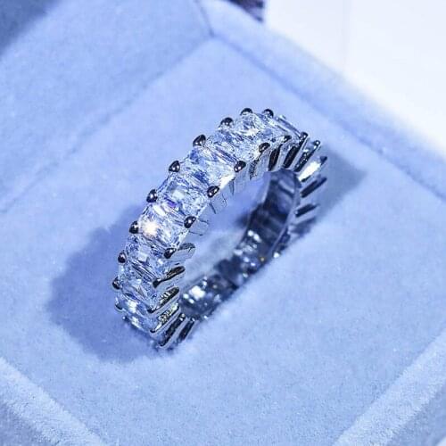 Womens Fashion Luxury 925 Silver Synthetic Diamond Ring Engagement Wedding Gift Jewelry Ring Wholesale Size 6-10