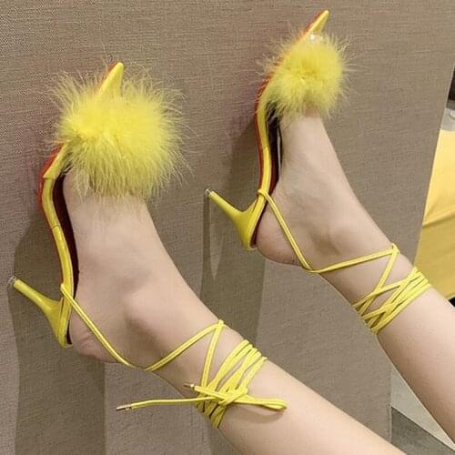 Womens Sandals 2021 Fashion High Heels 2.75 Inches Beautiful Sexy Feather Shoes（Size 35-43