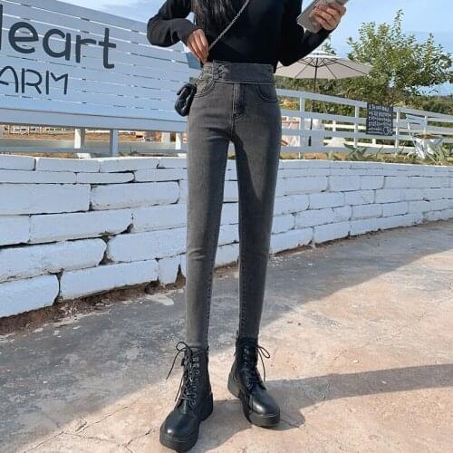 Women Casual Fashion 2021Comfortable Versatile Denim Ladie pencil Pants Vintage solid soft Jeans Bodycon Leggins cute trousers