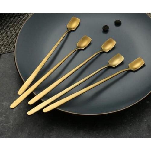Stainless Steel Gold Spoon With Long Handle Ice Spoons Coffee Spoon Tea Home Kitchen Tableware Spoons Coffeeware SN3137