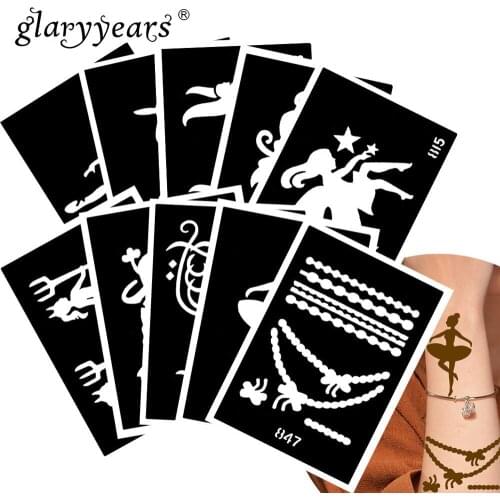 10 Pieces/Set Henna Tattoo Stencil Dancer Pattern Paste Drawing Body Art Tattoo Stencil Sexy Product Waterproof 2019 HN#31