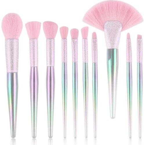 10PCS Beauty Makeup Brush Set 3D Rainbow Crystal Brush Beauty Tools Large Fan Shaped Blush Eye Shadow Brush