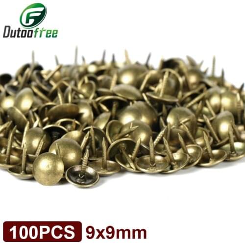 100pcs 9x9mm Antique Brass Bronze Upholstery Nail Jewelry Gift Wine Case Box Sofa Decorative Tack Stud Pushpin Doornail Hardware