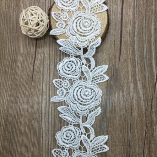 15Yards High Quality White Color Water Soluble Embroidery Lace Trim DIY Sewing Craft Black Flower Applique Lace Ribbon Fabric