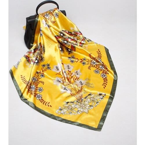 2020 90x90 Gerbera Flower Multipurpose women Silk twill scarf Satin square tie Hairband ladies foulard femme towel bufanda shawl