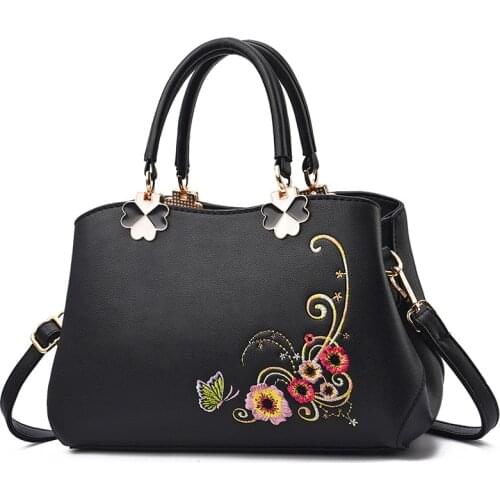 2021 Embroidery Women Evening Handbag Patent Leather Shoulder Bags for Female Crossbody Tote Floral Casual Bolsa Female bag