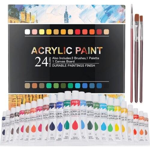 24 Colors 12ml Non-Toxic Rich Pigments Acrylic Paint Set for Artists Hobby Painters Adults Kids Beginners