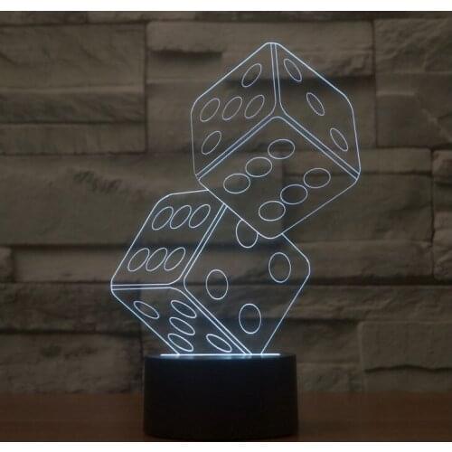 2 Dice 3D Night Light 3D Acrylic Discoloration Colorful Atmosphere Lamp Vision Stereo Lamp Bedroom light Vision Stereo Lamp