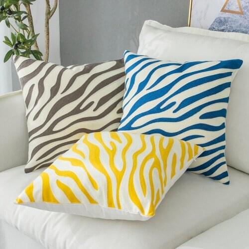 45x45cm Cushion Cover Grey Yellow Blue Pillow Cover Zebra Pattern Soft Cozy Full Emboridery Home Decoration for living room