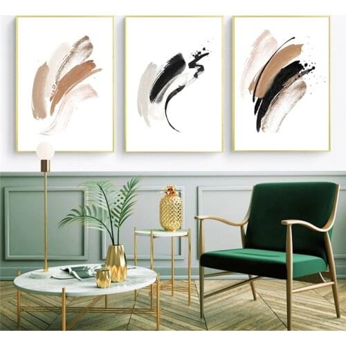 Abstract Brown Ink Canvas Painting Black White Wall Art Poster and Print Nordic Minimalist Pictures for Living Room Home Decor