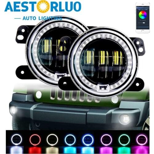 AESTORLUO 2pcs Factory Supply 4 Inch 4" RGB Halo Ring Round LED Fog Light APP Control Front Bumper Headlight For JEEP Wrangler