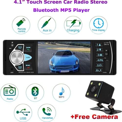 4.1" Simgle 1 DIN Car MP4 MP5 Player Car Radio Touch Screen Bluetooth Autoradio USB AUX +Free Rear View Camera