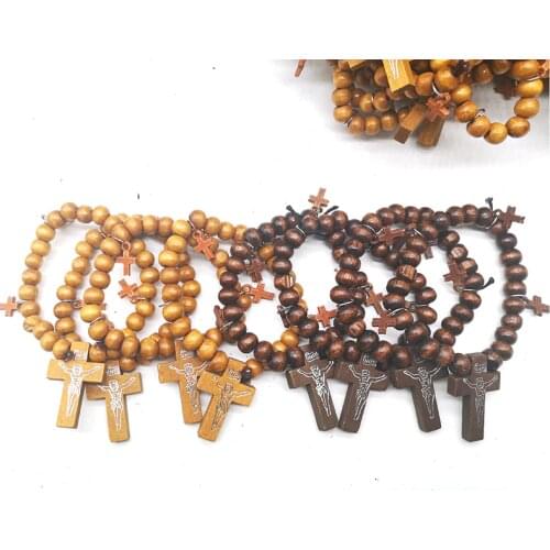 Free Shipping!! 10pcs/lot!! ankh Cross Jesus Wood Beads Bracelet can mixed colors