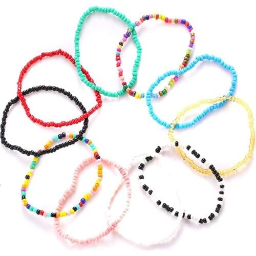 Handmade Beaded Anklets for Women Girls Boho Colorful Beads Ankle Bracelets Elastic Foot Anklet