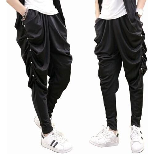 Men spring autumn rivet harem pants punk hip hop drop crotch baggy pants nightclub stage joggers costume men casual streetwear