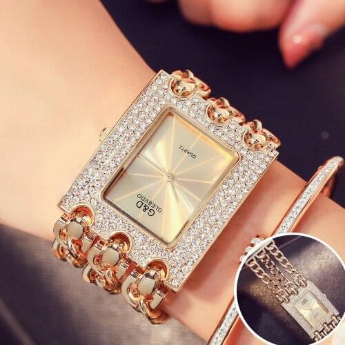 Watch Women Stainless Steel Luxury Brand Diamond Ladies Wrist Watches With Gold Square Golden Watches For Women 2021 Reloj Mujer